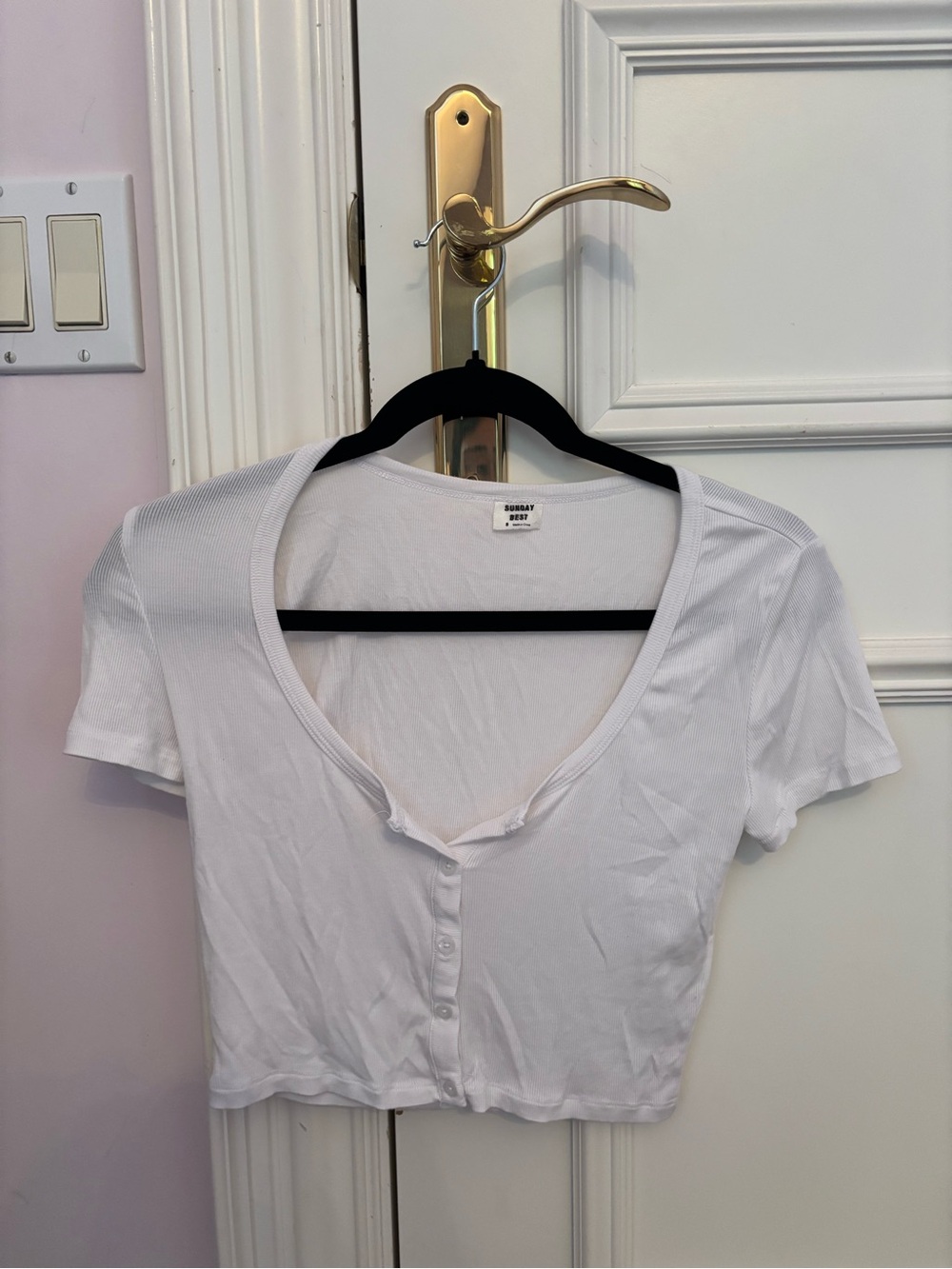 Sunday Best White Scoop Button-Down Crop Top